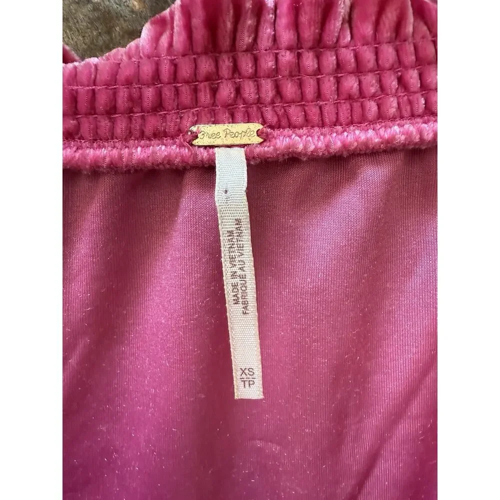 Free People Velveteen‎ Crop Hot Pink Peplum Puff Sleeve Oversized Top Blouse XS
